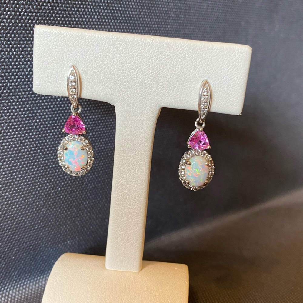 Opal and pink topaz S/S earrings